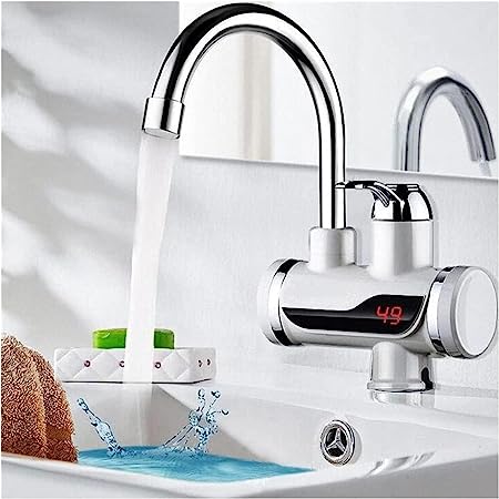 Instant Electric Water Heater Faucet Hot Tap with Shower Home-Kitchen- Bathroom LED Temperature Electric Heating Tankless Water Heaters with Shower(3000W) (Standard)