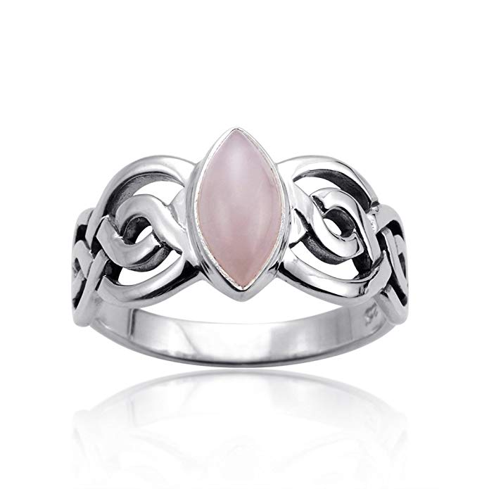 925 Sterling Silver Genuine Rose Quartz Stone Celtic Double Infinity Knot Ring - Nickle Free