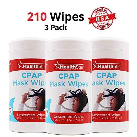Healthstar CPAP Mask Cleaning Wipes, 3 Pack, 210 Total Wipes, Unscented, Lint Free