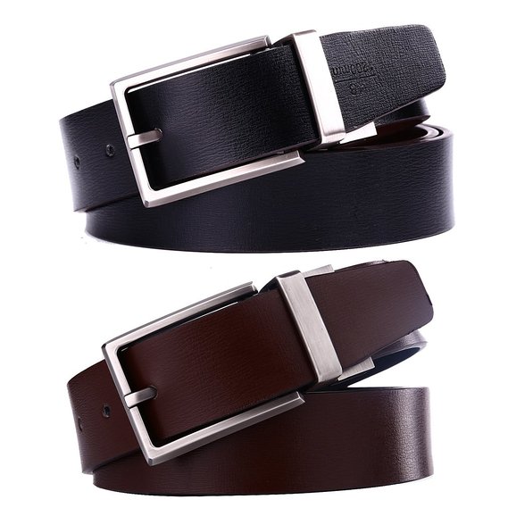 Beltox Fine Men's Reversible Leather Formal Belt Rotated Buckle Size 30" to 48"