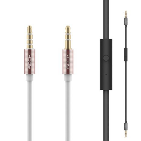 【Audio Cable】ROCK® 3.3ft/1M 3.5mm In-line Control Tangle-Free Male To Male Universal Stereo Audio Cable with Microphone for Headphones,iPod, iPhone, iPad, Home/Car Stereos,Tablets and More - Rose Gold