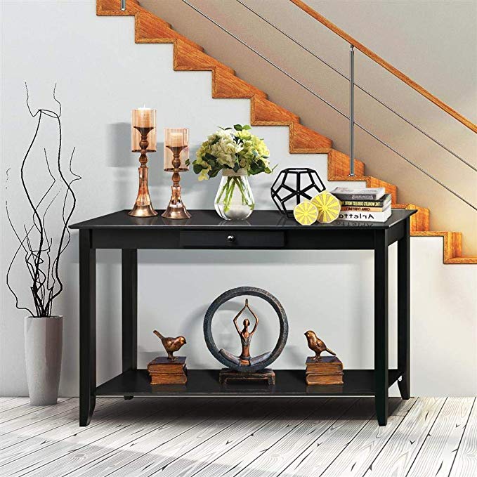 Yaheetech Wood Console Table with Drawer and Shelf 2 Tier Black Hall Table Entryway Furniture, 48''L x 15''W x 30'' H