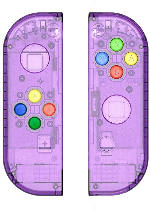 eXtremeBee NS Joycon Handheld Controller Housing with Colored Buttons, DIY Replacement Shell Case for Nintendo Switch Joy-Con (L/R) Without Electronics (Clear Purple)