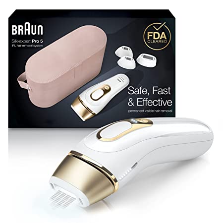 Braun IPL Permanent Hair Removal System for Women and Men, NEW Silk Expert Pro 5 PL5347, Head-to-toe Usage, FDA Cleared, for Body & Face, Alternative to Salon Laser Hair Removal, With 3 Extra Caps