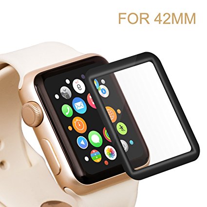 Bestfy iWatch Screen Protector, Full Coverage Tempered Glass Screen Protector 2.5D Curved Clear Display Screen Protector for iWatch 42mm- Black