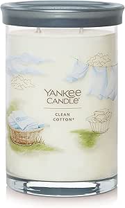 Yankee Candle Clean Cotton Scented, Signature 20oz Large Tumbler 2-Wick Candle, Over 60 Hours of Burn Time