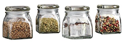 Palais Glassware 4.3 Ounce Clear Glass Spice Jar with Glass Lid - Contemporary Square Finish