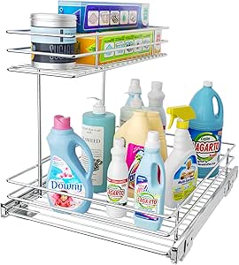 G-TING Pull Out Cabinet Organizer, Under Sink Slide Out Storage Shelf with 2 Tier Sliding Wire Drawer - 12.6W x 16.53D x 12.99H