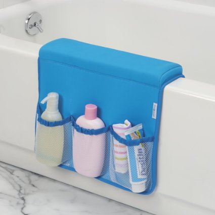 mDesign Baby and Toddler Bath Tub Elbow Rest with Bottle Holder - Blue