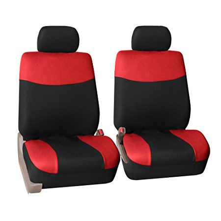 FH GROUP FH-FB056102 Pair set Modern Flat Cloth Car Seat Covers Red / Black-Fit Most Car, Truck, Suv, or Van
