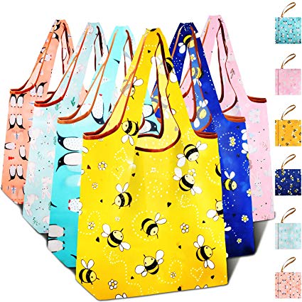 6 Pack Reusable Shopping Fabric Tote Bags Packable Grocery Small Pouch Machine Washable Light Weight Small Size