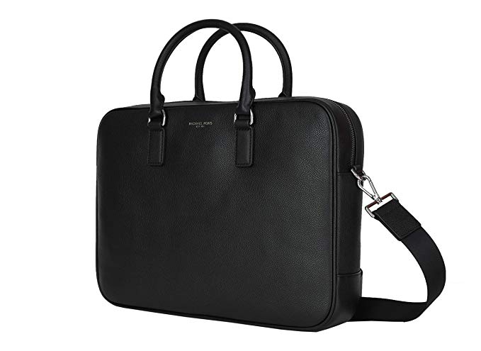 Michael Kors Russel Mens Leather Briefcase Laptop Bag (BLACK)