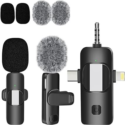 Mini Microphone Wireless Lavalier Microphones for iPhone, Android and Camera, Plug-Play, with Noise Reduction, Professional Video Recording Lav Mic for Interview, Vlog