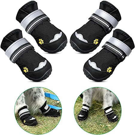 Petbank Dog Shoes, Dog Boots Paw Protectors for Dogs Rugged Anti-Slip Sole, Dog Boots for Small Dogs with Reflective Strips, Dog Protector Boots Black 4PCS