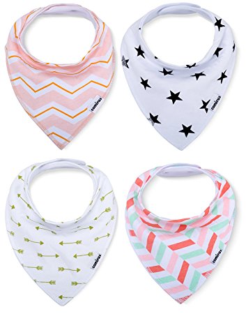 Baby Bandana Bibs - 4 Pack Extra Absorbent Cotton Drool Bibs with Snaps for Boys & Girls Drooling and Teething, Perfect Infant and Toddler Burp Cloth Gift Set By CAMIRUS