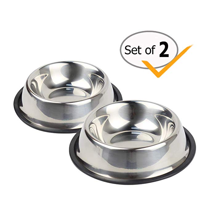 Nuheby Dog Bowls Stainless Steel Pet Food Feeder Water Bowl for Small Medium Dogs, Set of 2