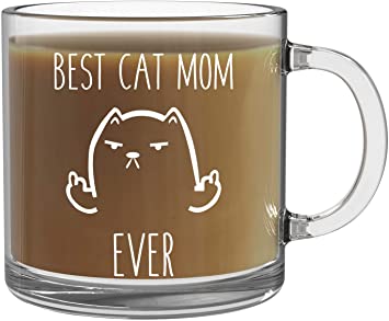 Best Cat Mom - 13oz Clear Glass Coffee Mug - Funny Mothers Gift or Office Gifts for Family, Friends, Bosses and employees - By CBT Mugs