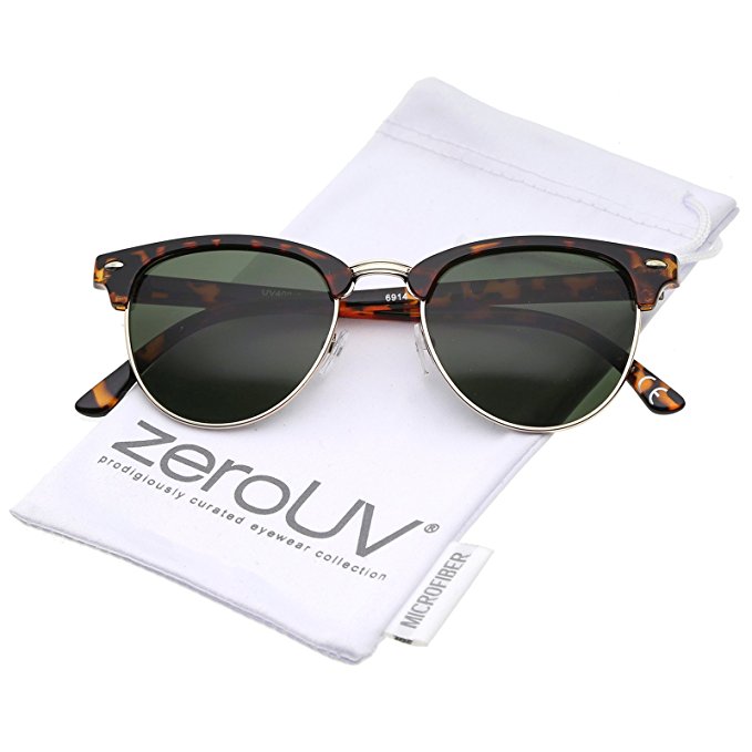 zeroUV - Small Horn Rimmed Metal Nose Bridge Round Lens Half Frame Sunglasses 49mm