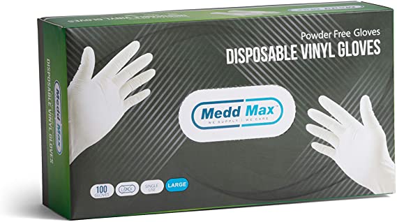 Medd Max Disposable Vinyl Glove Powder Free Size Large Gloves Heavy Duty Latex Cleaning Gloves Food Safe (1 Pack)…