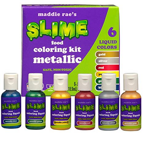 Maddie Rae's Food Coloring Kit - 6 METALLIC Color Variety Kit - Safe, Food Grade Non Toxic Formula for all Slime Making