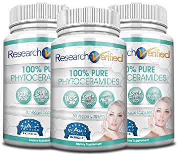 Research Verified 100% Pure Phytoceramides - 90 Capsules - 3 Month Supply - 100% Pure Wheat Extract Oil - With Vitamin E- #1 Wrinkles Fighter - 350mg - 365 Day 100% Money Back Gurantee!