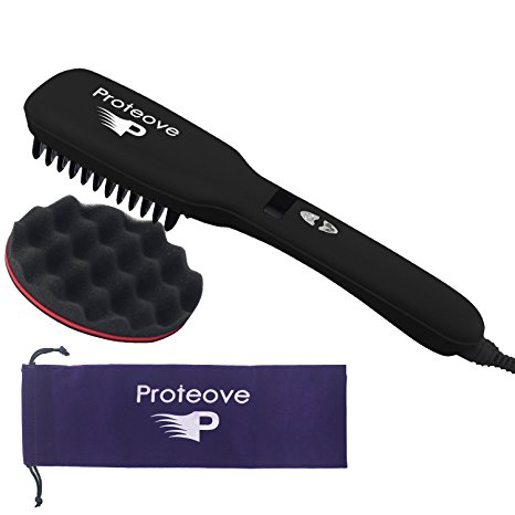 Proteove Hair Straightener Brush with Twist Sponge Assula,Real Anion Hair Straightening Brush,Zero Damage,Instant Silky,450℉ Digital Heating, Professional Hair Styling Comb,Travel Pouch Bonus,Black