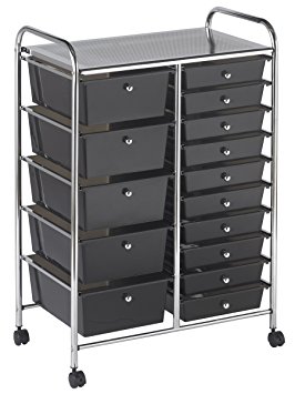 ECR4Kids 15-Drawer Mobile Organizer, Smoke