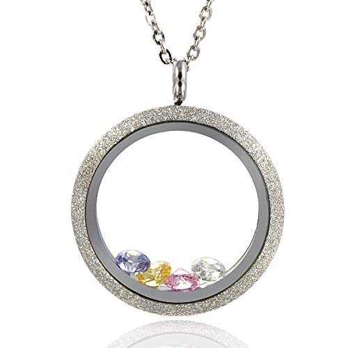 EVERLEAD Sparkle Floating Locket Screw Stainless Steel Waterproof Pendant Necklace Including Chain