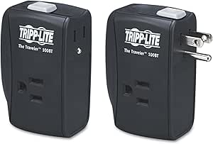 Tripp Lite TRAVLER100BT Protect It! Two-Outlet Portable Surge Suppressor, 1050 Joules, Black