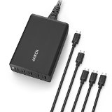 Anker 40W 5-Port Desktop USB Charger with PowerIQ Technology  5 Micro USB to USB Cables for Samsung Galaxy Nexus HTC Motorola and More Black