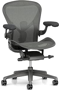 Herman Miller Aeron Ergonomic Office Chair with Tilt Limiter and Seat Angle | Adjustable PostureFit SL, Arms, and Carpet Casters | Medium Size B with Carbon Finish