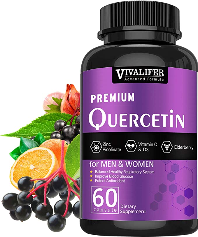 Quercetin, Immune Supplement and Zinc Quercetin Vitamins Powerfully Supports Cardiovascular Healthy Respiratory System and Bioflavonoids for Cellular Function 60 Capsules