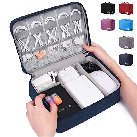 Electronic Organizer Travel Universal Cable Organizer Electronics Accessories Cases for Cable, Charger, Phone, USB, SD Card (Dark Blue)