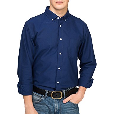 Alex Vando Mens Casual Button Down Washed Oxford, Plaid Shirts Regular Fit