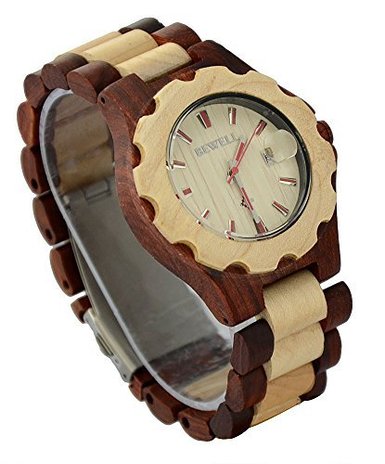 Ideashop® Mix Color Red and White Wooden Adjustable Band WristWatches Auto Date Wristwatch For Men or Women Gift Giving