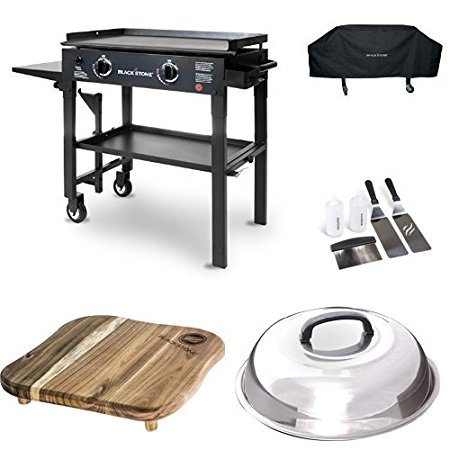 Blackstone 28 inch Outdoor Flat Top Gas Grill Griddle Station - 2-burner - Propane Fueled - Restaurant Grade - Professional Quality with Cover, Accessory Kit, Dome and Cutting Board