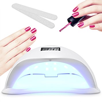 36W UV LED Nail Lamp Manicure/Pedicure Nail Dryer with 4 Timer Setting - Perfect Salon Tool for Drying Nail Polish and Gel - Dry Both Fingernails and Toenails with 2 FREE Bonus Nail Files