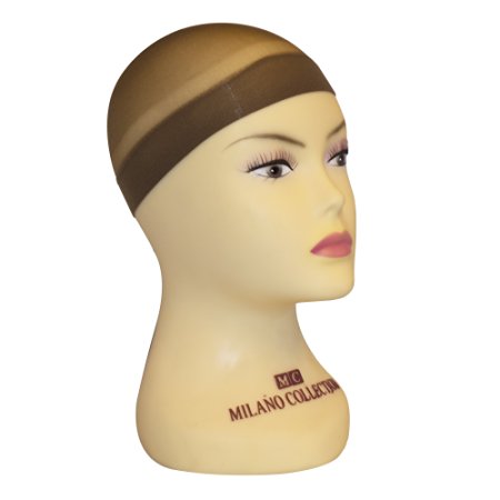 Milano Collection Nylon Fitted Elastic Mesh Snood Wig Cap Set of 9 in Brown