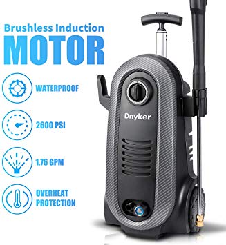 Dnyker Electric Power Washer, 2600PSI 1.75GPM Brushless Induction Electric Pressure Washer with Foam Cannon,5 Spray Tips,for Car,Garden,Furniture