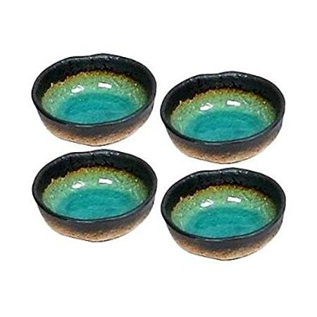 Set of Four Green Kosui Soy Sauce Dipping Bowls 3 1/4 Inch