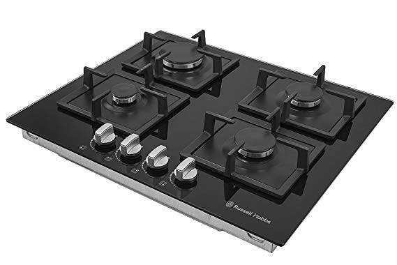 Russell Hobbs RH60GH402B Black Glass 59cm Wide, 4 Burner Gas Hob, Free 2 Year Guarantee