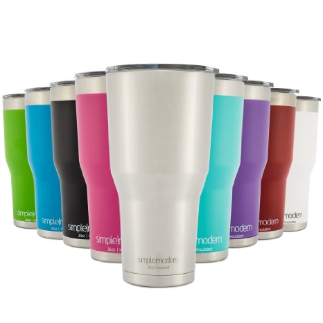 Simple Modern Vacuum Insulated Stainless Steel Tumbler - Double Walled Travel Mug - Sweat Free Coffee Cup - Compare to Yeti and Contigo - Simple Stainless - 30oz