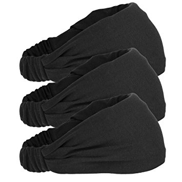 Mudder Elastic Sports Headband Wicking Sweatband 5 Inch for Fashion, Yoga and Exercise, 3 Pack