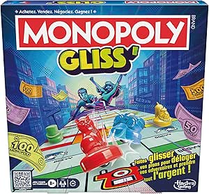 Monopoly Gliss´, Jeu de Plateau Familial pour Enfants, Adolescents et Adultes, Jeu de Société Rapide et Divertissant pour 2 à 8 Joueurs à partir de 8 Ans