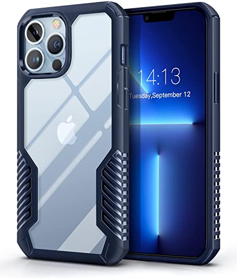 MOBOSI Compatible with iPhone 13 Pro Max Case 2021, Vanguard Armor Protective Phone Case Cover, Military Grade Heavy Duty Shockproof Slim Clear Case 6.7 Inch (Blue)