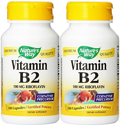 Nature's Way Vitamin B2, 100 mg Riboflavin, 100 Capsules (2 Pack)
