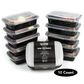 California Home Goods 1 Compartment Reusable Food Storage Containers with Lids, Microwave and Dishwasher Safe, Bento Lunch Box, Stackable, Set of 10
