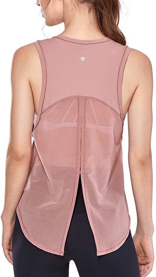 CRZ YOGA Women's Activewear Quick Dry Cute Shirt Mesh Running Tie Back Workout Tank Top