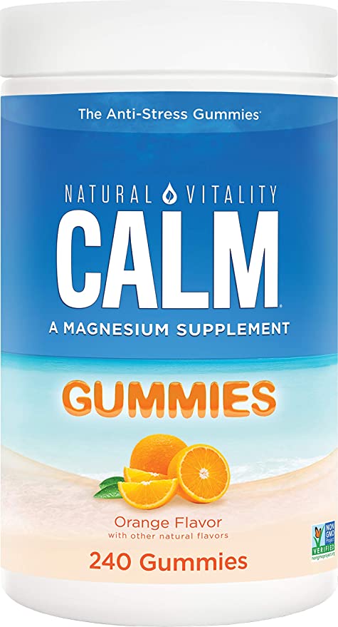 Natural Vitality Calm Magnesium Supplement, Anti-Stress Gummies, Vegan, Gluten-Free, Orange Flavor, 240 Gummies