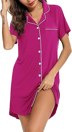 Samring Pajama Nightgown for Women Short/Long Sleeve Button Down Nightwear Top Boyfriend Sleep Shirts Nightdress S-XXL